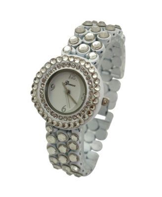 White Shiny Rhinestones Metallic Women Watch