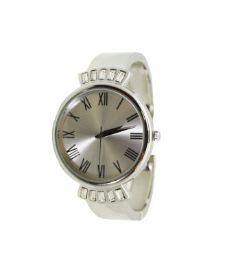 Elegant Emerald Rhinestone Solid Metal Bangle Watch