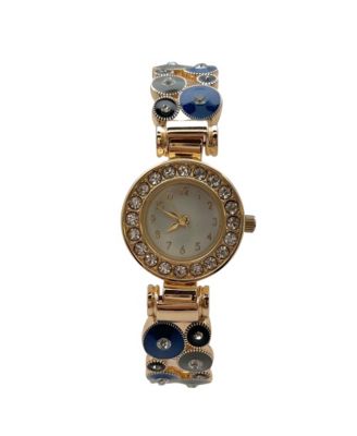 Grey Blue Gold Colorful Round Shapes Band Bangle Women Watch
