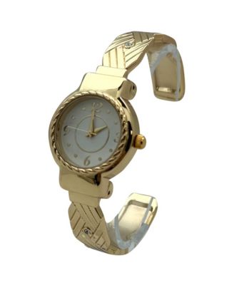 Detailed Bright Metallic Elegant Cuff Women Watch, Gold