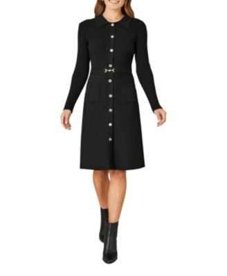 Women's Belted Rib Knit Midi Dress With Pockets