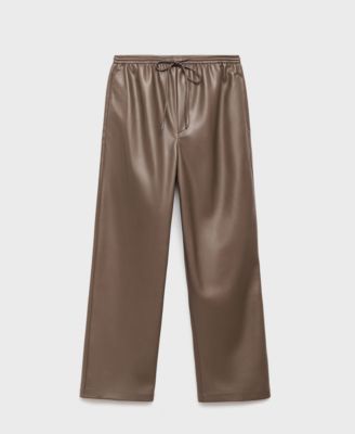 Women's Leather-Effect Elastic Waist Pants