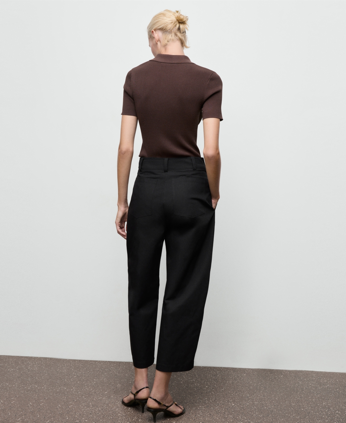 Mango High Waist Ankle Barrel Leg Pants In Black