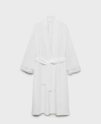 MANGO - Women's Lace Detail Cotton Robe