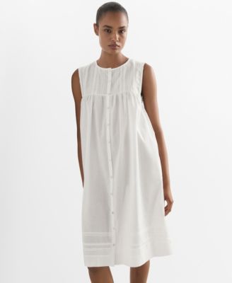 MANGO - Women's Lace Detail Cotton Nightgown