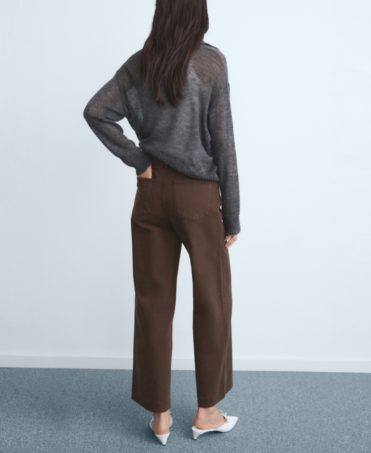 Mango High Waist Front Seam Wide Leg Jeans In Brown