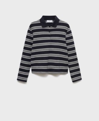 Women's Striped Polo-Neck T-Shirt