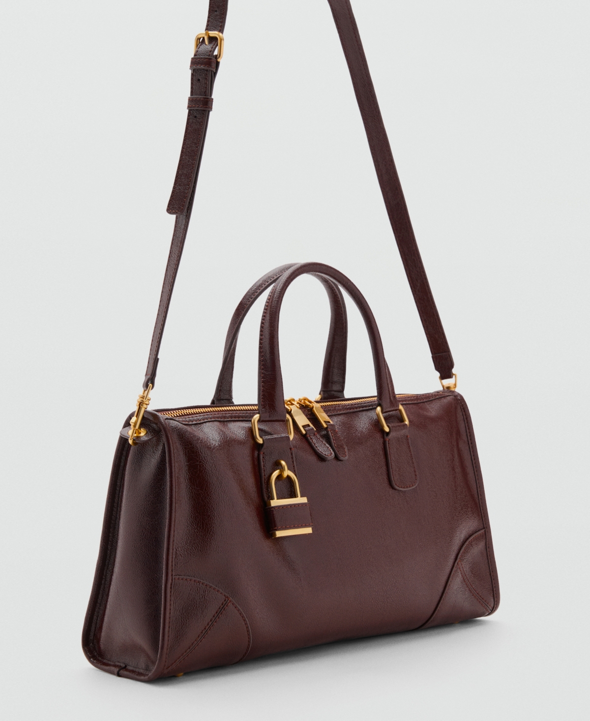 Mango Faux Leather Satchel In Brown