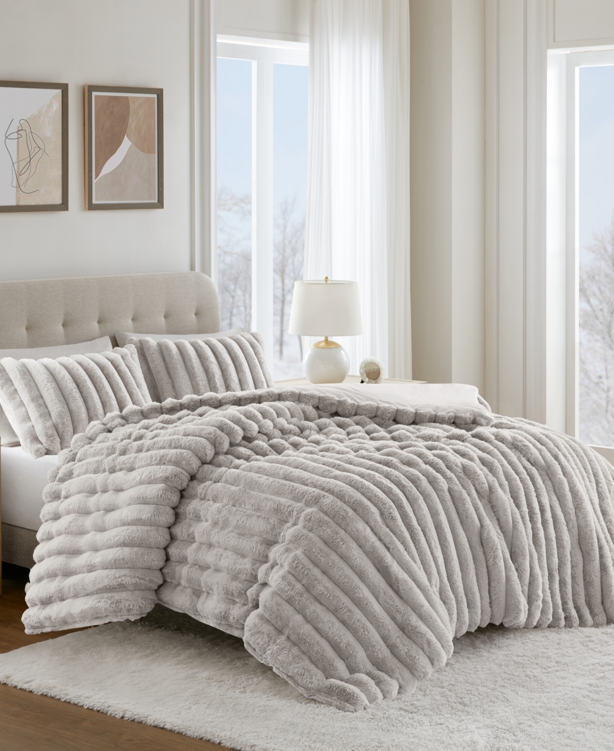 Madison Park Jasmine Faux Fur Reverse To Velvet 3-pc. Comforter Set, Full/queen In Gray