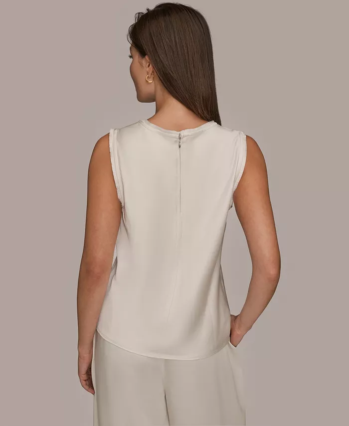 Women's Satin Sleeveless Fringe Trim Blouse - thumbnail 7