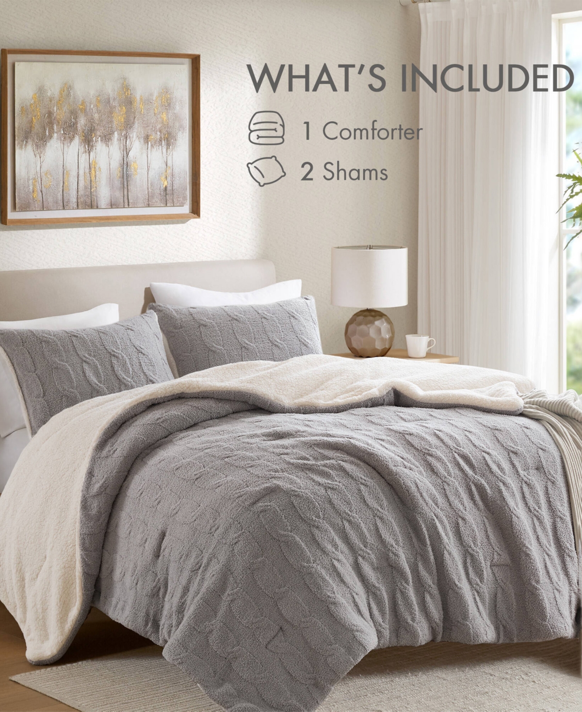 Madison Park Riordan Waffle Knit Chenille 3-pc. Comforter Set, King In Gray