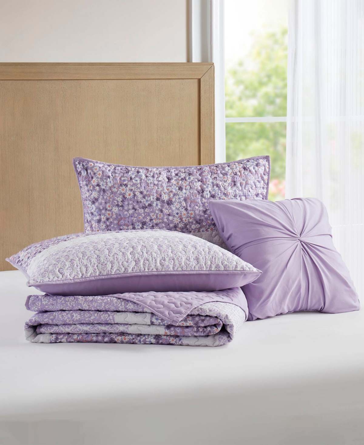 Madison Park Caralie Seersucker 4 Piece Quilt Set, Full/queen In Purple