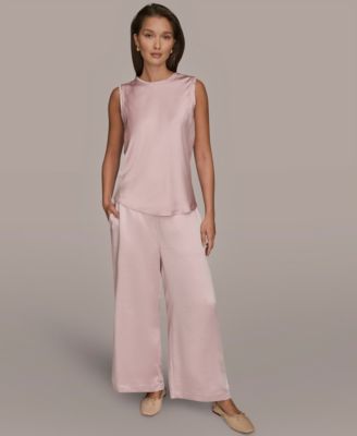 Women's Satin Sleeveless Fringe Trim Blouse