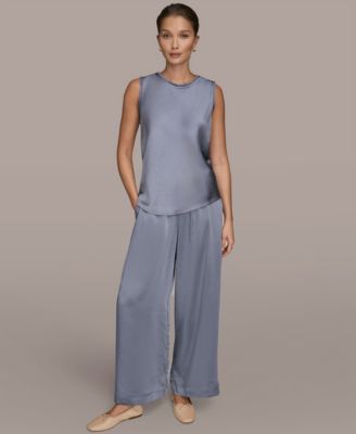 Women's Satin Sleeveless Fringe Trim Blouse