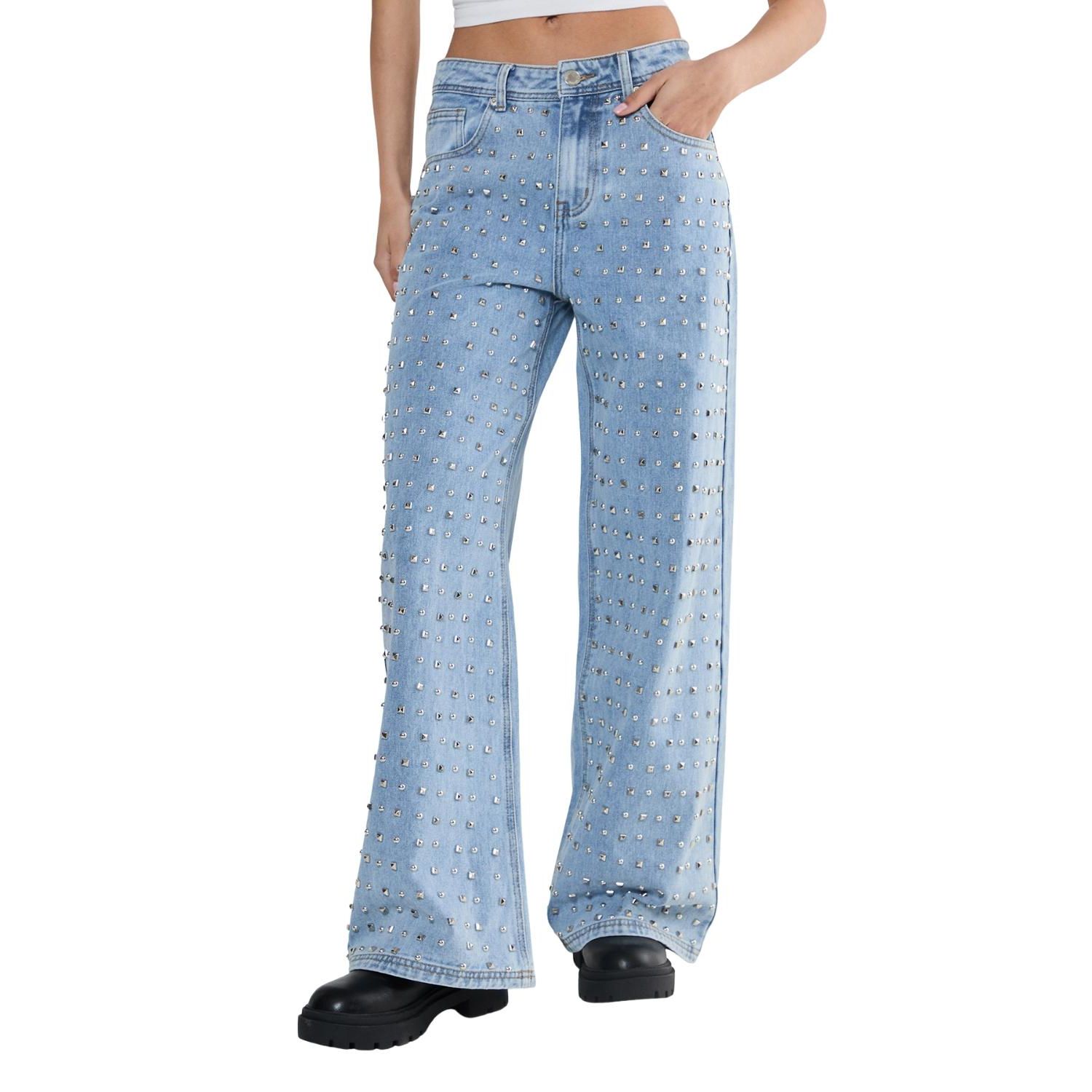 Women's Studded Straight Leg Denim Jeans