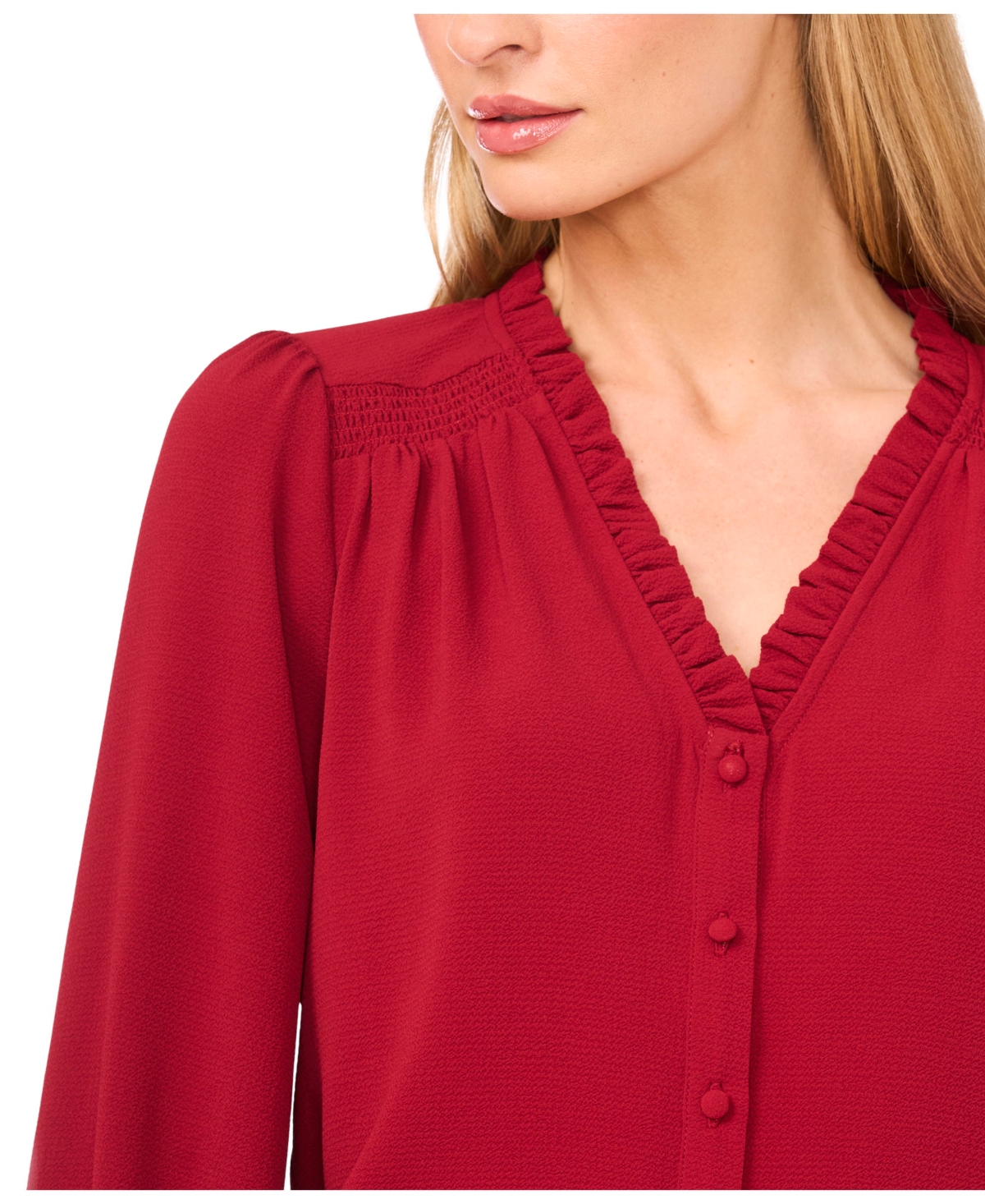 Cece Women's Ruffled Button-front 3/4-sleeve Blouse In Red