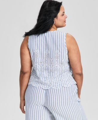 Trendy Plus Cotton Stripe Tie-Front Top