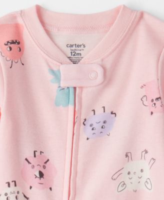 Baby Girls' Monster Print Footed Long-Sleeve One Piece Pajama