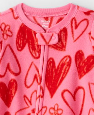 Baby Girls' Heart Print Footed Long-Sleeve One Piece Pajama