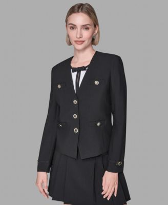 Women's Collarless 3-Button Front Embellished Jacket