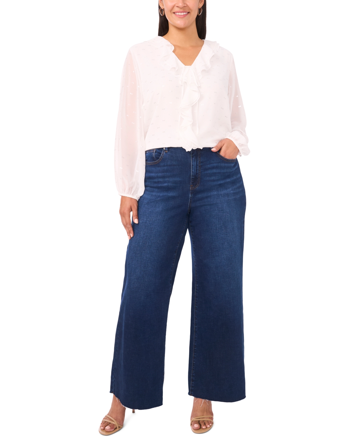 Vince Camuto Plus Ruffle Front Long Sleeve Top