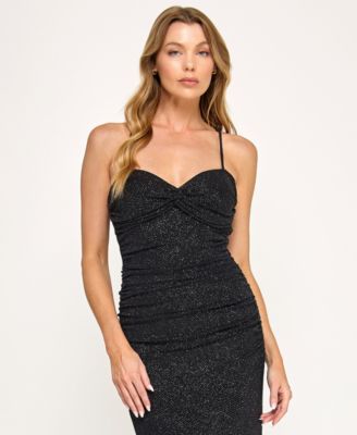Juniors' Glitter Tie Back Gown