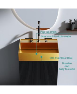 20"x14" Brushed Gold Stainless Steel Bathroom Sink - 3 Faucet Holes