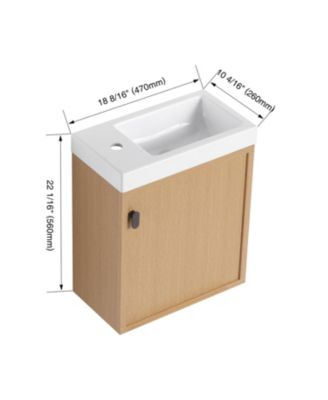 18.5" Wall-Mount Vanity, Resin Sink, Soft Close, Nature Wood
