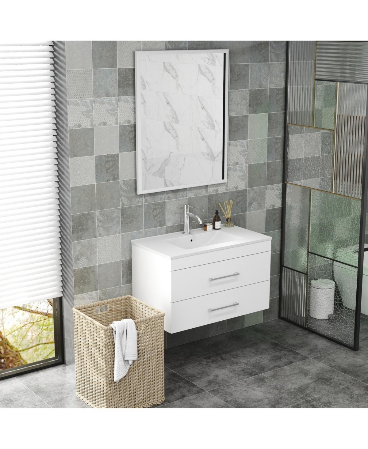 Streamdale 32" White Gloss Wall-Mount Vanity, Ceramic Sink & Soft-Close