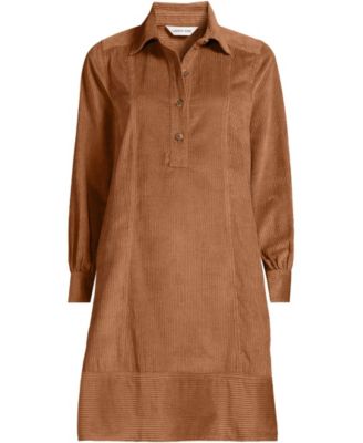 Women's Wide Wale Cord Popover Long Sleeve Shirt Dress