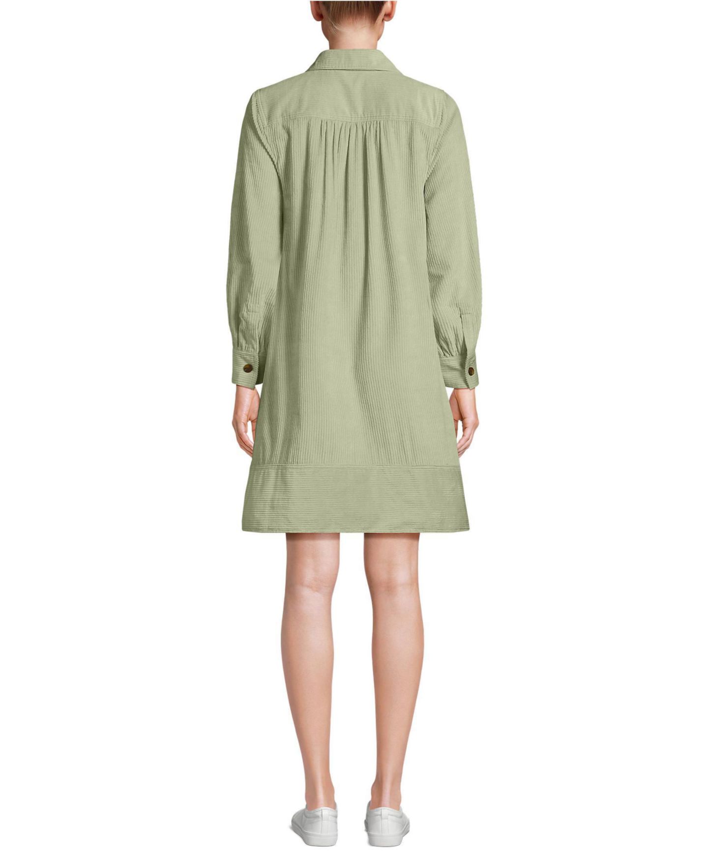 Женское платье Lands' End Wide Wale Cord Popover Long Sleeve Shirt Dress, цвет: Зелёный — фото 2