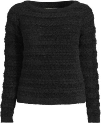 Women's Fuzzy Eyelash Cable Boatneck Sweater