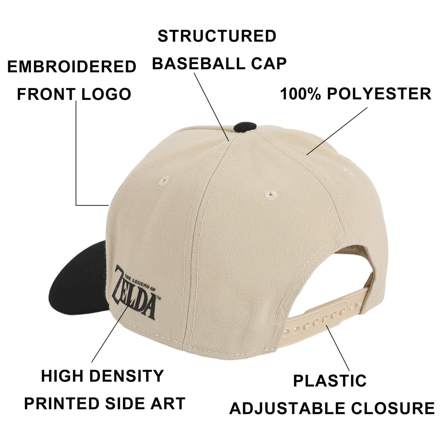 Мужская кепка The Legend of Zelda Hylian Shield Embroidery Poly Wool B104 Snapback, цвет: Белый — фото 4
