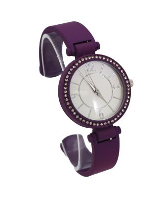 Purple Solid Colors And Rhinestone Detail Bangle Watch