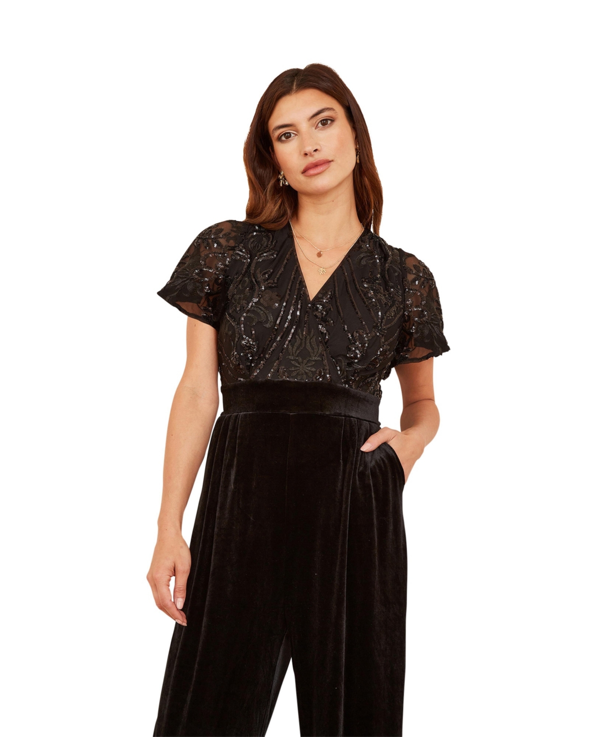 Yumi Women's Wrap Sequin Embellished Velvet Jumpsuit