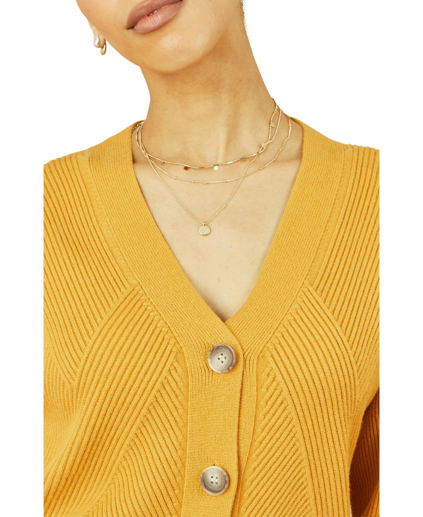 Женский кардиган Yumi Knitted Stitch Detail, цвет: Горчичный — фото 3