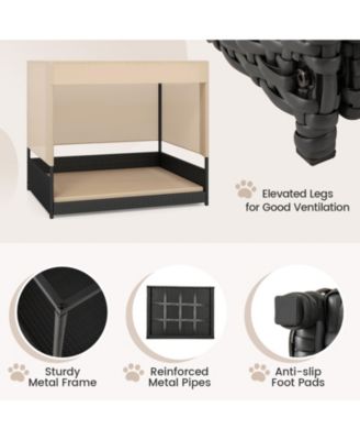 Outdoor Dog Shelter w/Cushioned Bed & Removable Sunproof Canopy Raised Legs