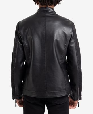 Men's PU Racer Jacket With Faux Shearling Lining