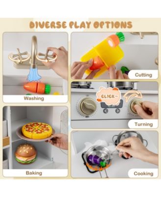 Kids Kitchen Playset Toy Play Kitchen w/ 4 Fabric Drawers Stoves Oven & Faucet