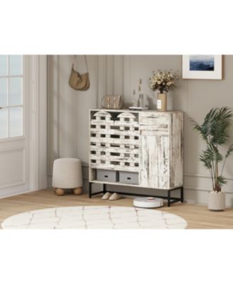 Farmhouse Sideboard Cabinet, Coffee Bar, Arched Doors - Retro White