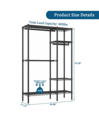 Streamdale Heavy Duty Adjustable Clothes Rack w/ 6 Shelves & 3 Rails - Black