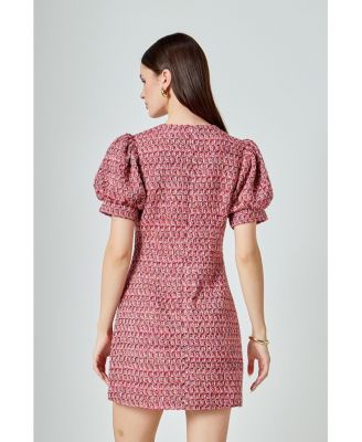 Women's Tweed Puff Sleeve Mini Dress