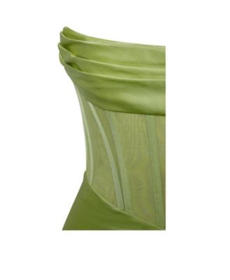 Women's Prisa Lime High Slit Satin Corset Gown