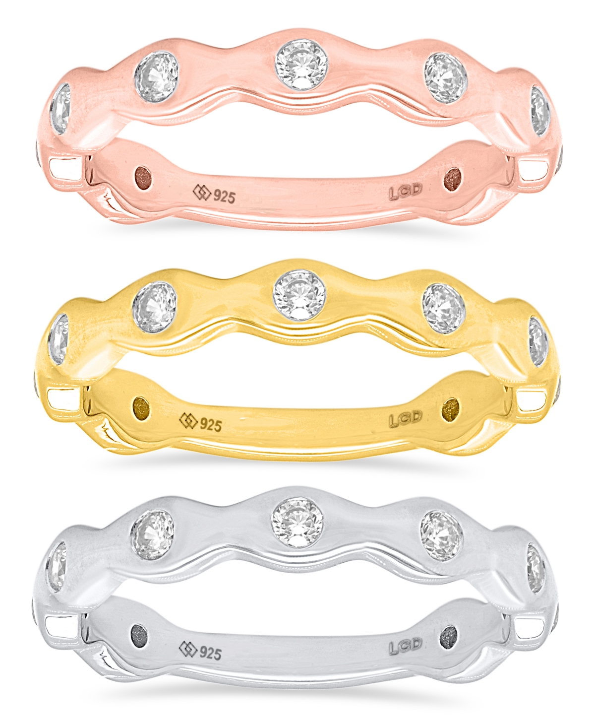 Forever Grown Diamonds 3-Pc. Lab-Grown Diamond Stack Ring (1.ct. t.w.) Set Sterling Silver, 14K Yellow Gold Plating & Rose Sterlin