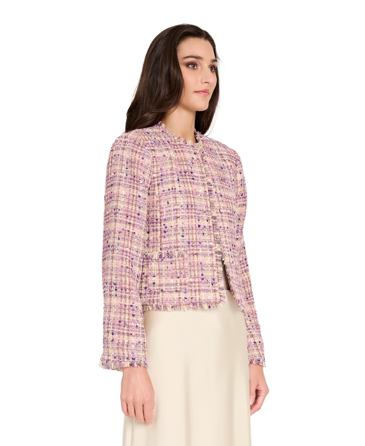 Tahari Asl Petite Boucle Collarless Jacket In Multi