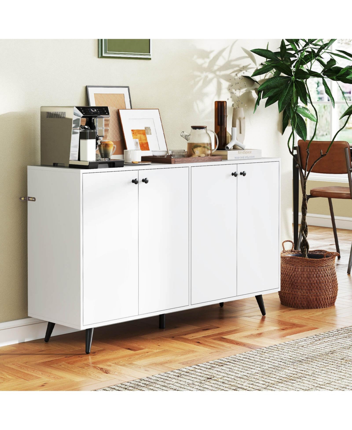 Costway Buffet Sideboard Mid Century Modern 4-Door Storage Cabinet 50" Accent Cabinet