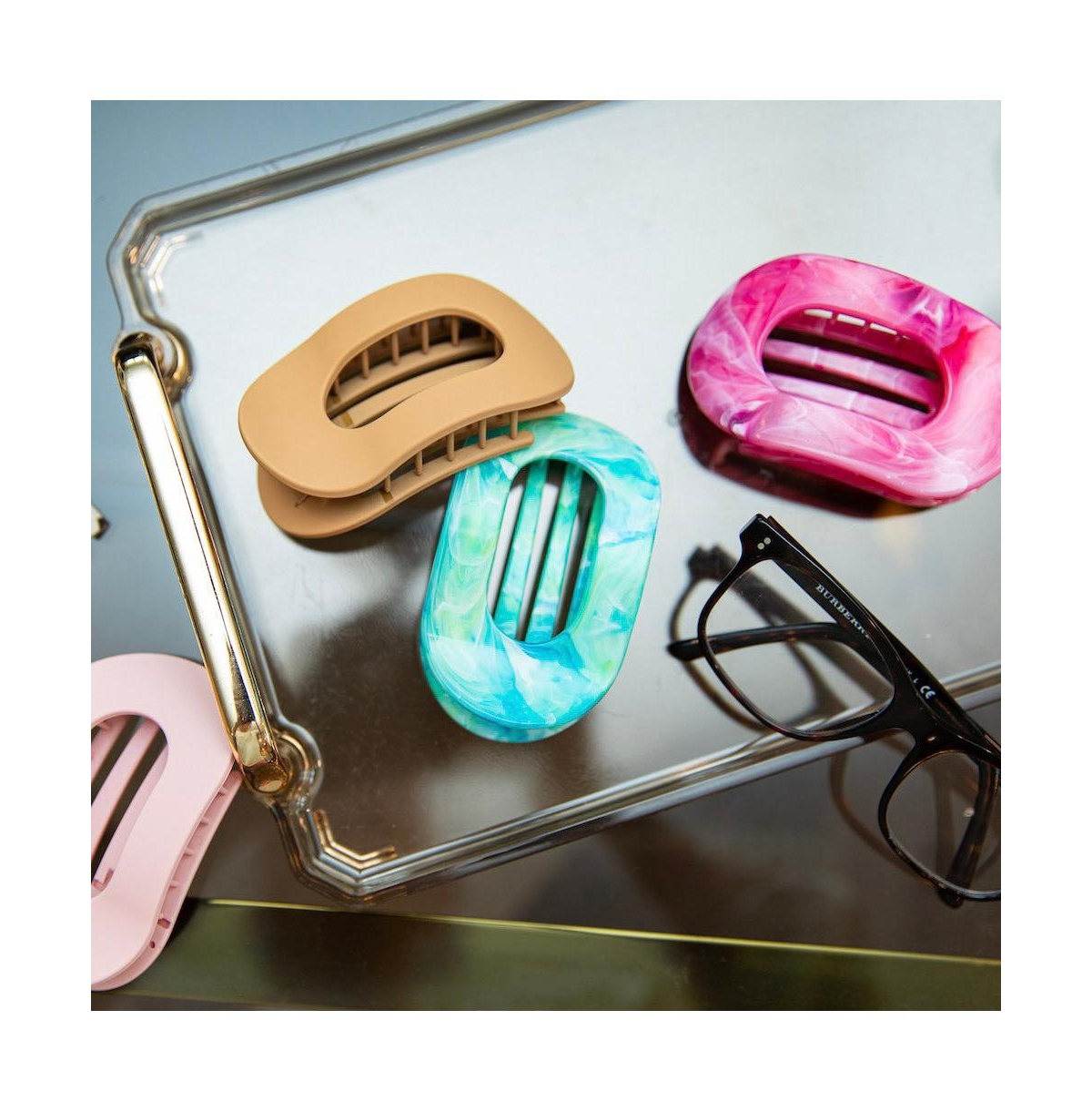 Headbands of Hope Large Oval Claw Clip Set – Golden Matte & Aqua Marble