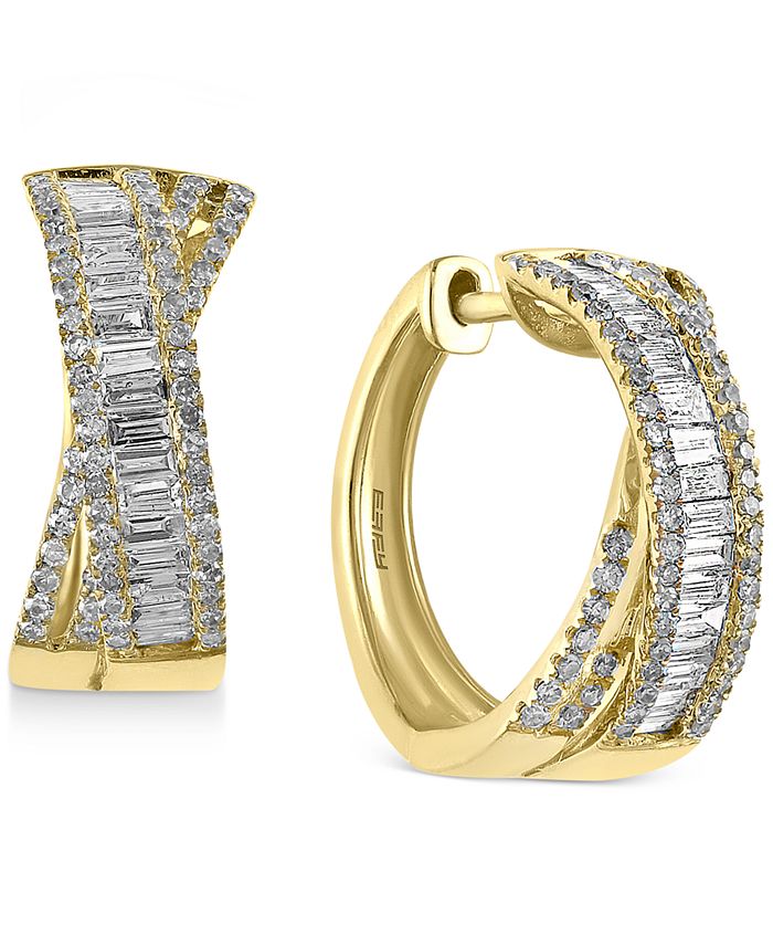 EFFY Collection Classique by EFFY 14K Diamond Crossover Hoop Earrings ...