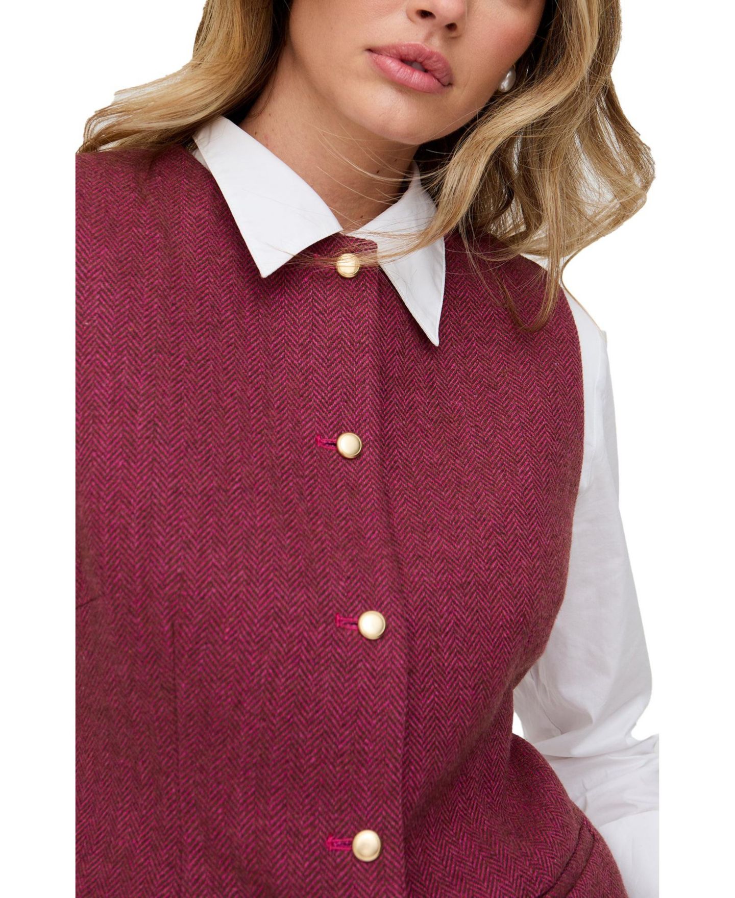 Женские куртки Lily and Lionel London Pandora Tailored Herringbone Print Waistcoat, цвет: Розовый — фото 2
