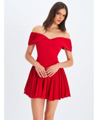 Women's Narelle Crimson Off-Shoulder Sweetheart Drop Waist Mini Dress